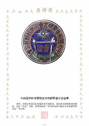 中央国术体育研究会河南新野县分会证章